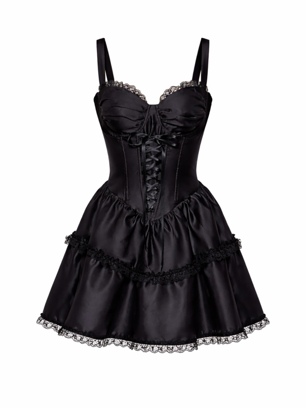 Dolls Kill Black Satin Lace-Trim Formal Dress for Kids